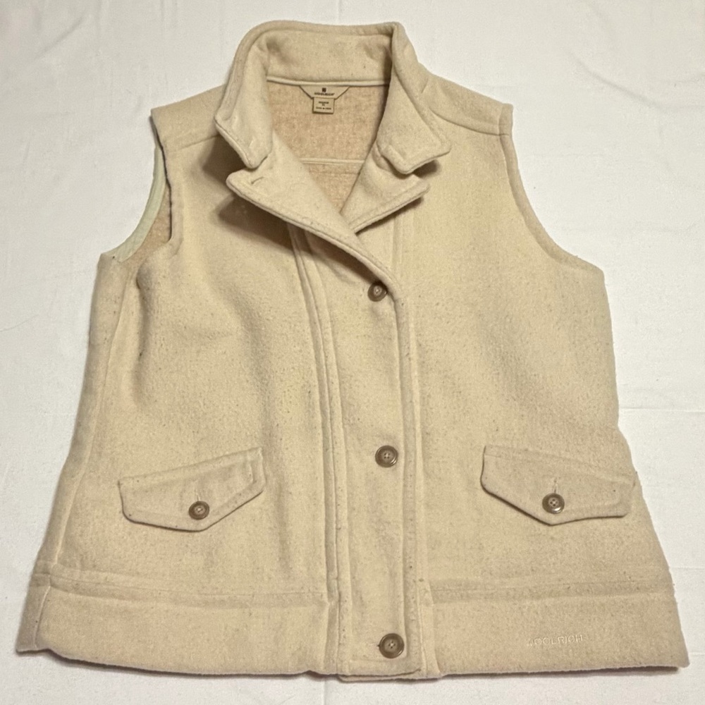 Woolrich Womens XL Moccasin Cream‎ Wool Blend Button Front Pocket Vest 18012